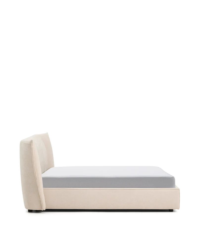 Arvian beige chenille removable-cover bed with ottoman base for a 160 x 200 cm mattress