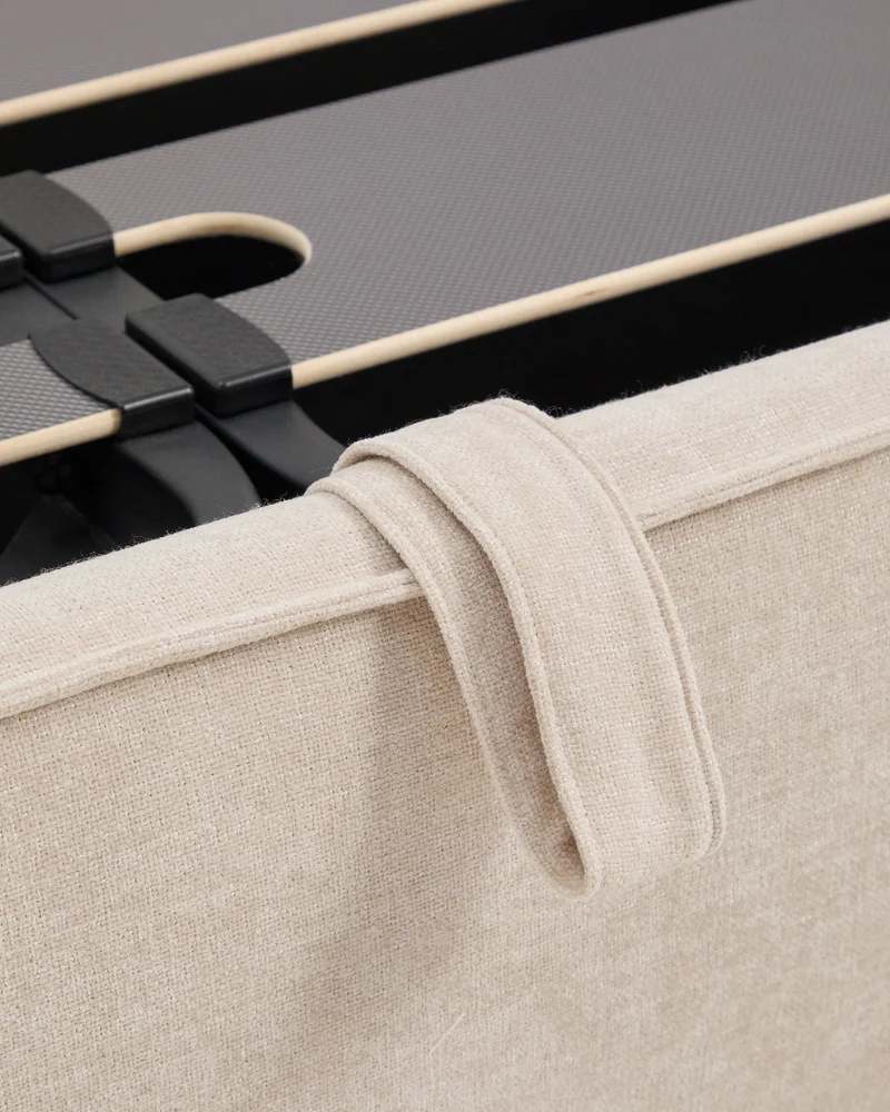 Arvian beige chenille removable-cover bed with ottoman base for a 160 x 200 cm mattress