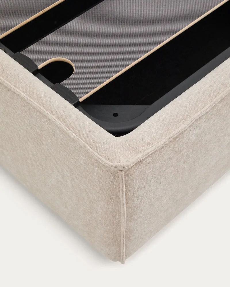 Arvian beige chenille removable-cover bed with ottoman base for a 160 x 200 cm mattress