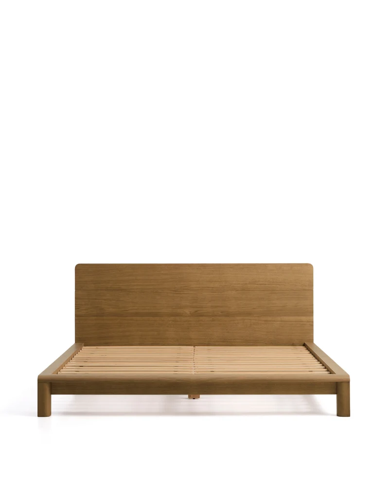 Arelida bed made of oak veneer and solid oak wood with light brown finish for 180 x 200 cm mattress FSC Mix Credit