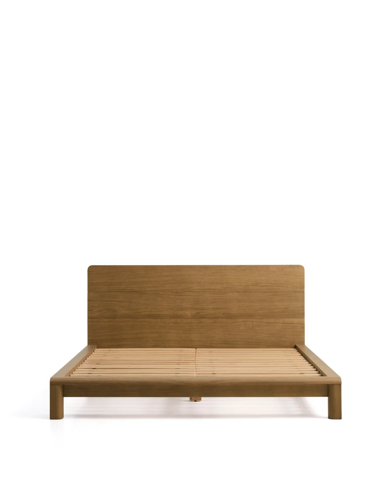 Arelida bed made of oak veneer and solid oak wood with light brown finish for 160 x 200 cm mattress FSC Mix Credit