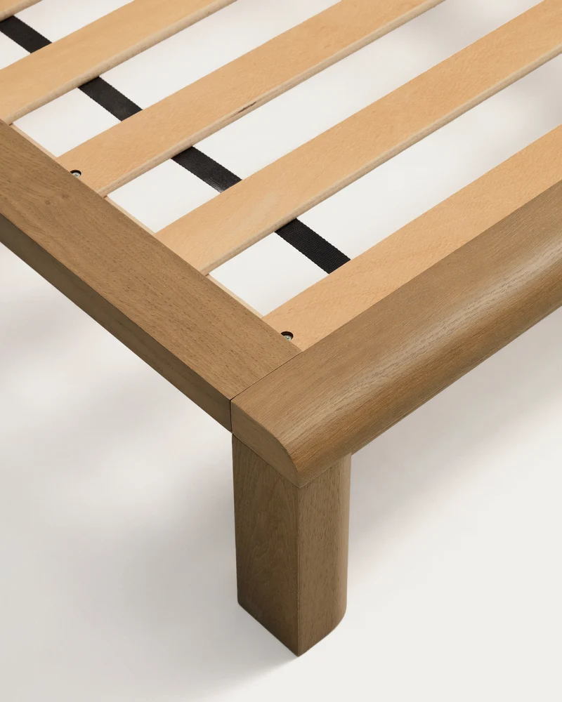 Arelida bed made of oak veneer and solid oak wood with light brown finish for 160 x 200 cm mattress FSC Mix Credit