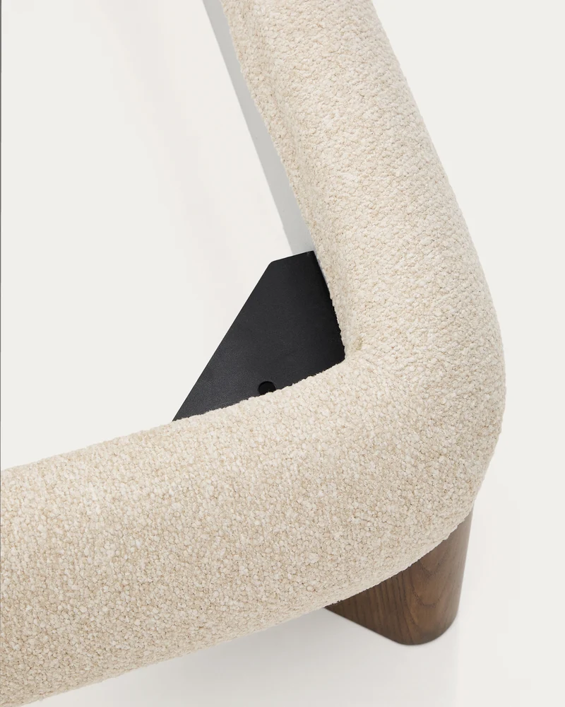 Odina ecru bouclé bed with removable cover and solid ash wood legs with walnut finish for 180 x 200cm mattress