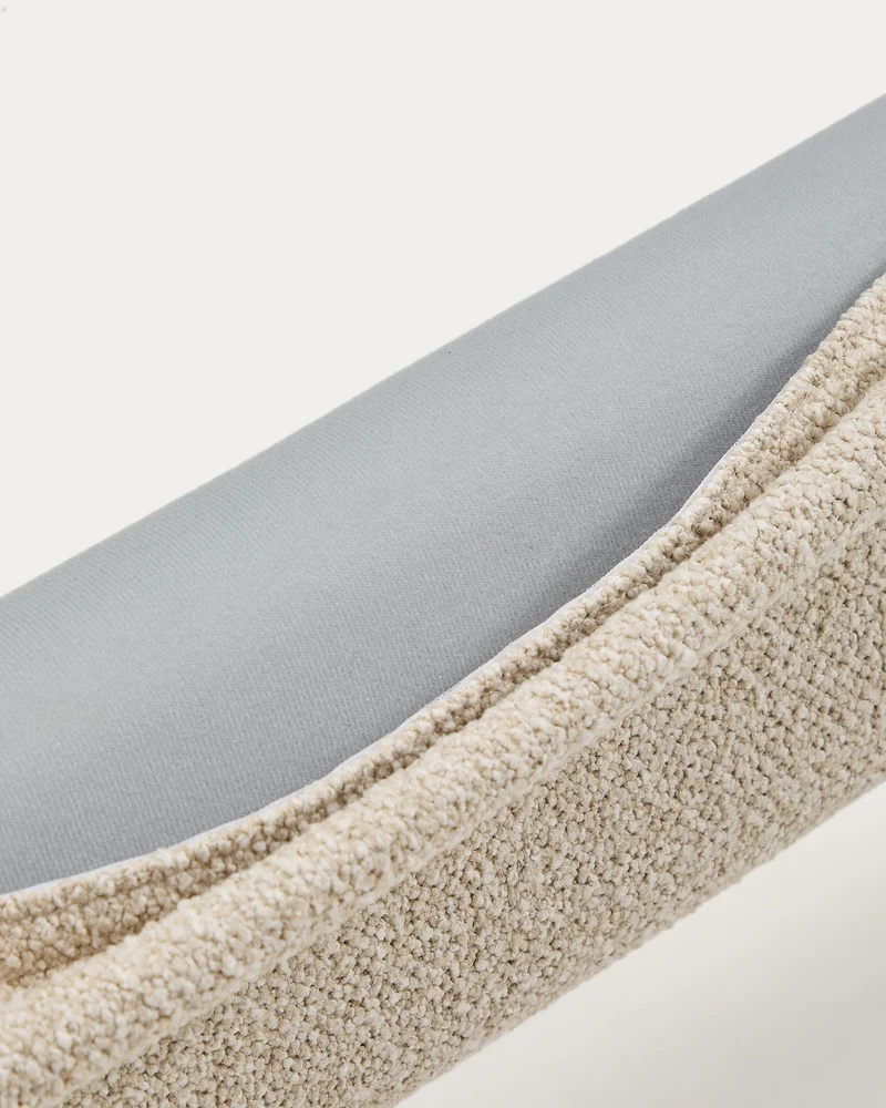 Odina ecru bouclé bed with removable cover and solid ash wood legs with walnut finish for 180 x 200cm mattress
