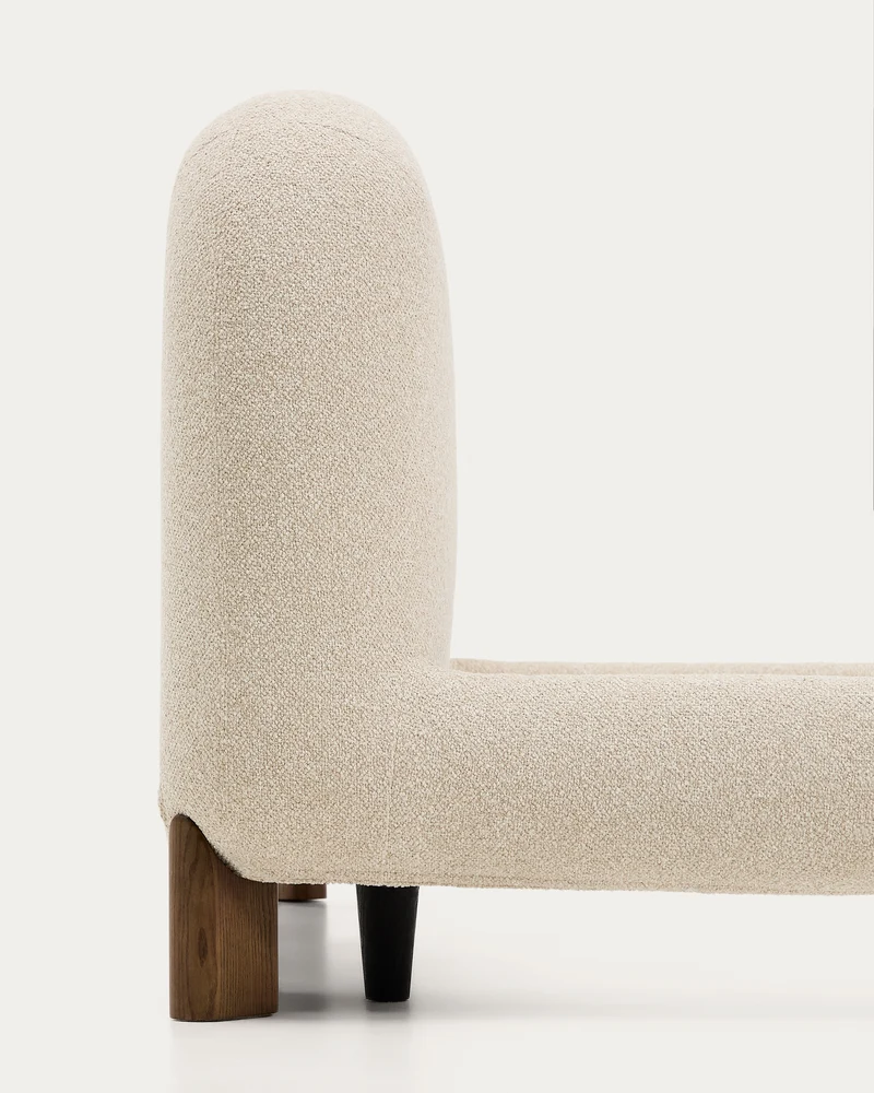 Odina ecru bouclé bed with removable cover and solid ash wood legs with walnut finish for 180 x 200cm mattress