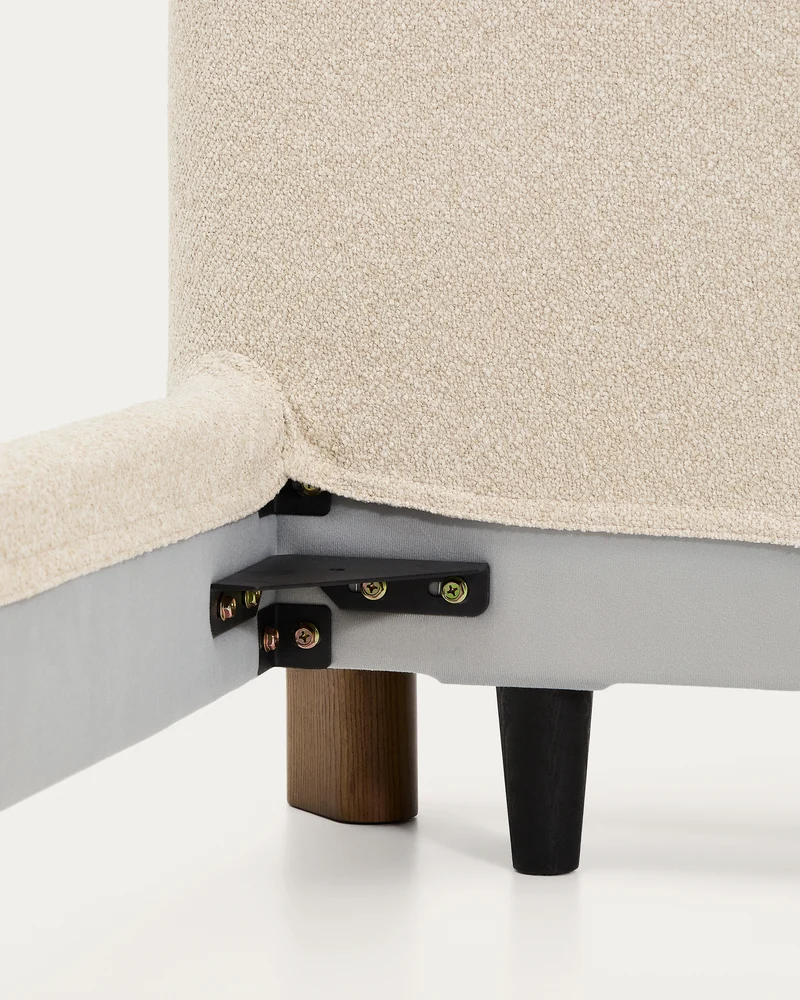 Odina ecru bouclé bed with removable cover and solid ash wood legs with walnut finish for 180 x 200cm mattress