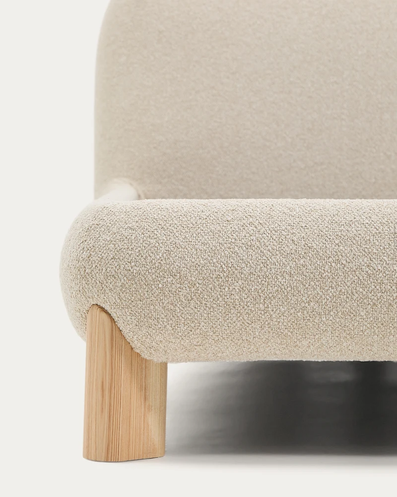 Odina ecru bouclé bed with removable cover and solid ash wood legs with natural finish for 180 x 200cm mattress