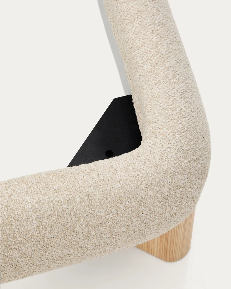 Odina ecru bouclé bed with removable cover and solid ash wood legs with natural finish for 180 x 200cm mattress