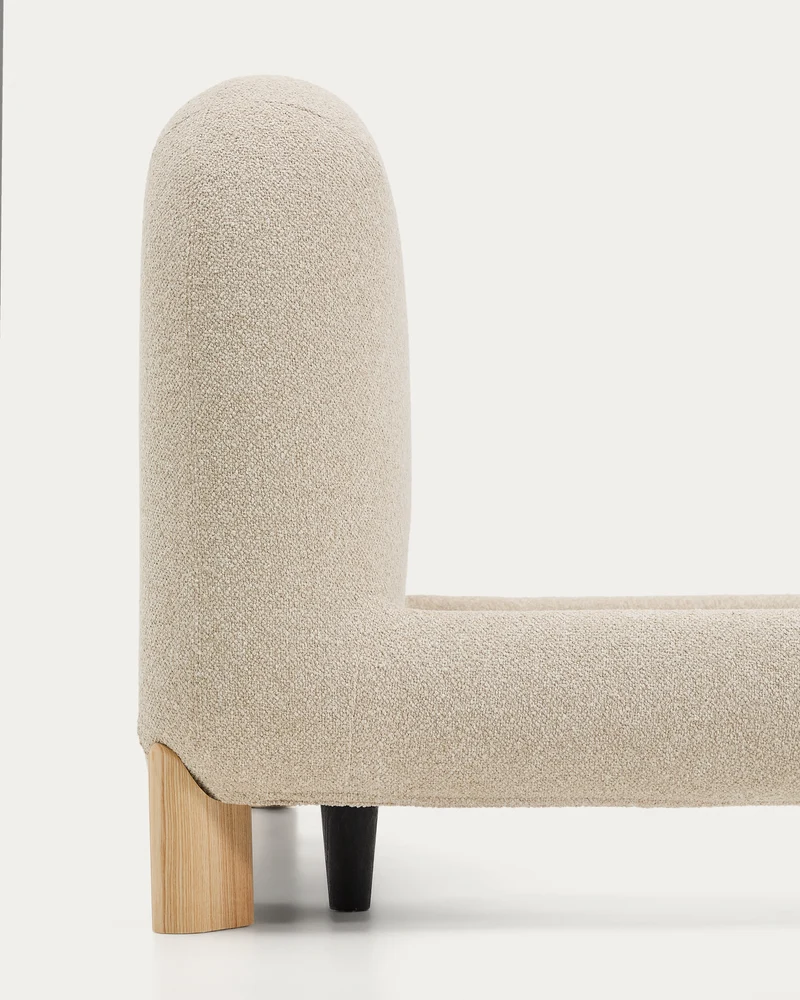 Odina ecru bouclé bed with removable cover and solid ash wood legs with natural finish for 180 x 200cm mattress