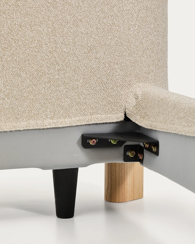 Odina ecru bouclé bed with removable cover and solid ash wood legs with natural finish for 160 x 200cm mattress