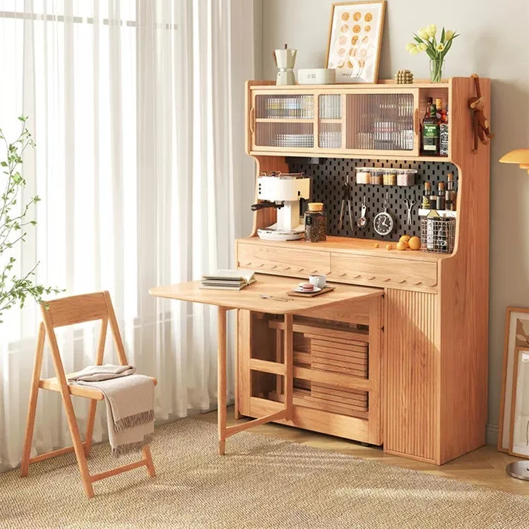 Table de salle à manger à double abattant avec armoire huche en panneau perforé