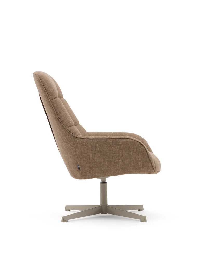 Jaspe light brown swivel armchair with grey-finished metal, FSC 100%