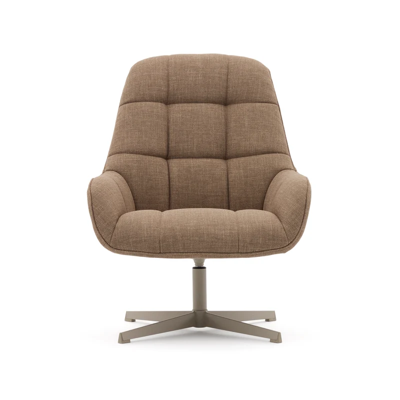 Jaspe light brown swivel armchair with grey-finished metal, FSC 100%