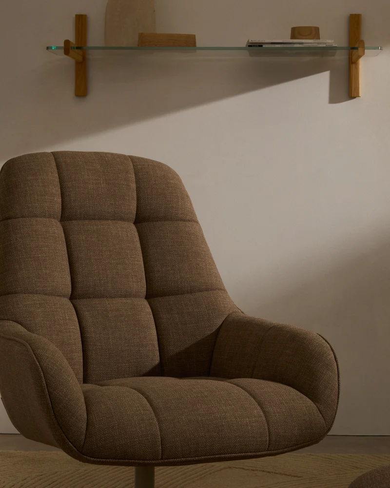 Jaspe light brown swivel armchair with grey-finished metal, FSC 100%