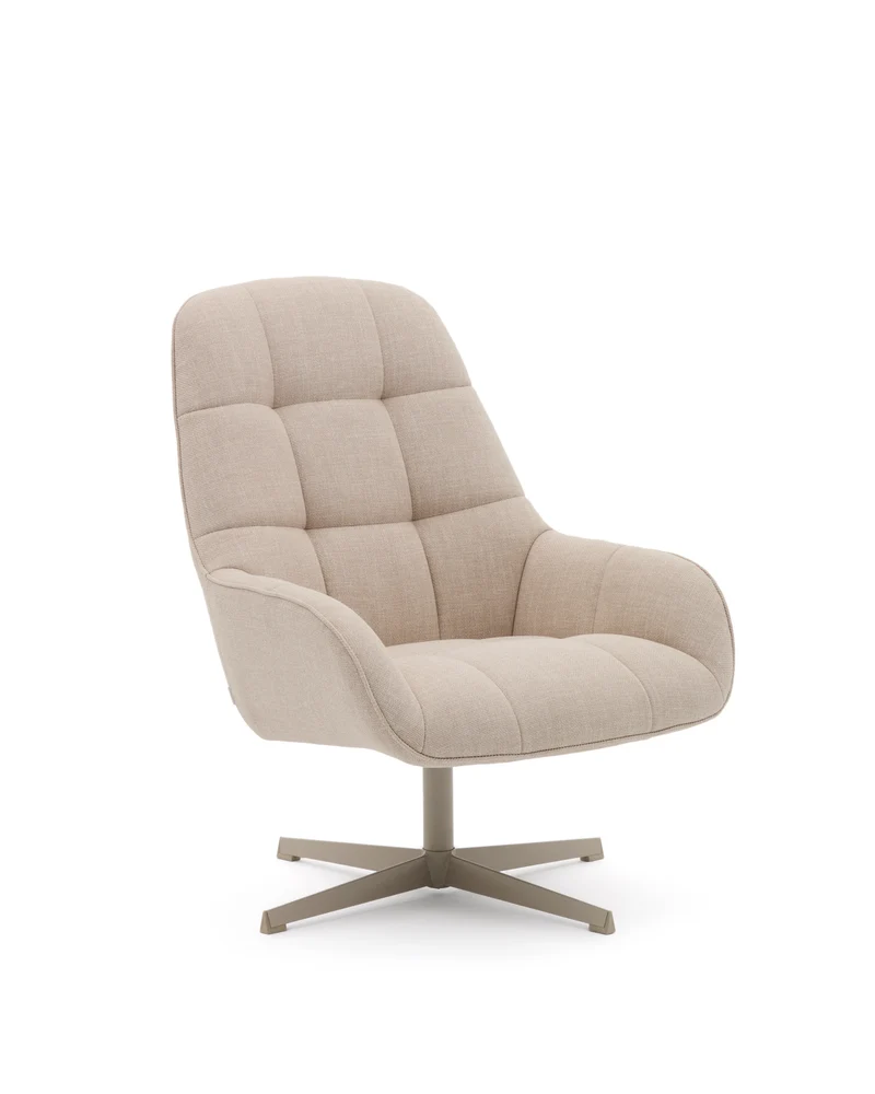 Jaspe beige swivel armchair with grey-finished metal, FSC 100%