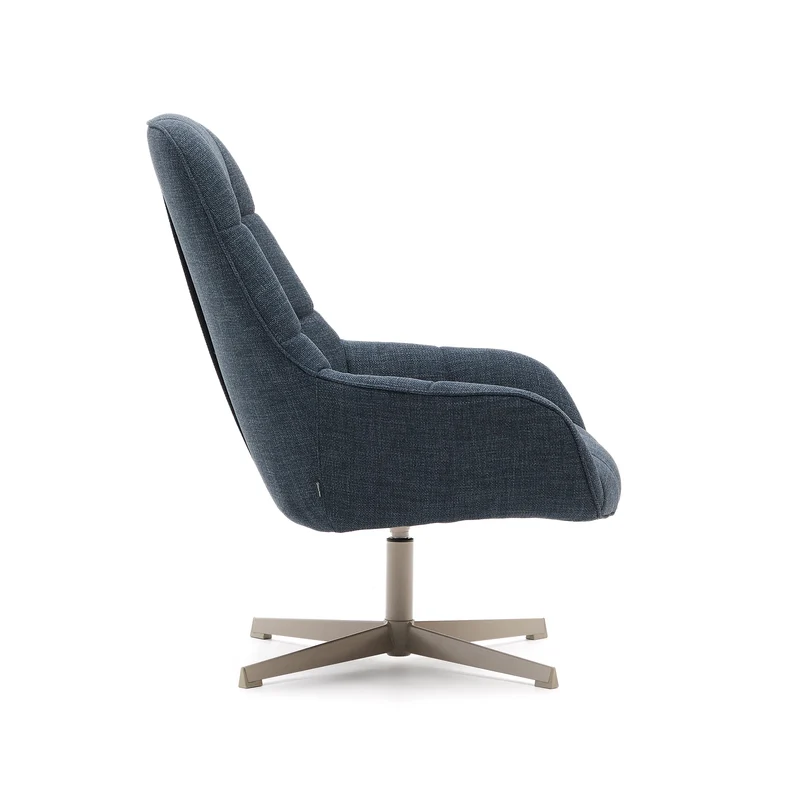 Jaspe blue swivel armchair with grey-finished metal, FSC 100%
