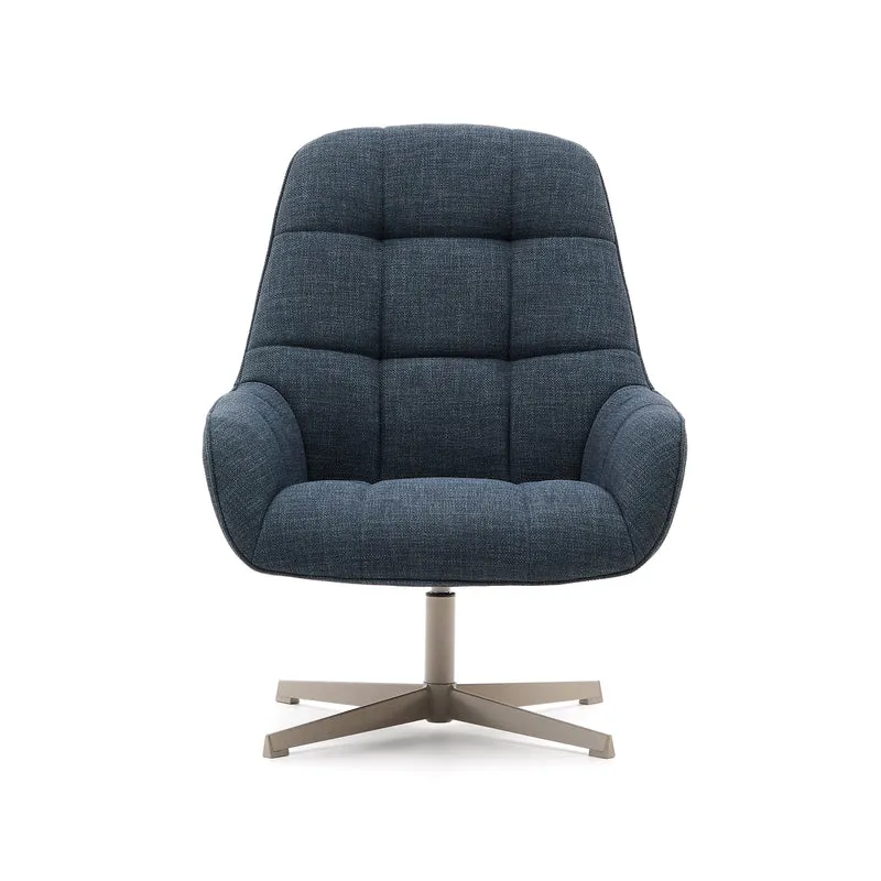 Jaspe blue swivel armchair with grey-finished metal, FSC 100%
