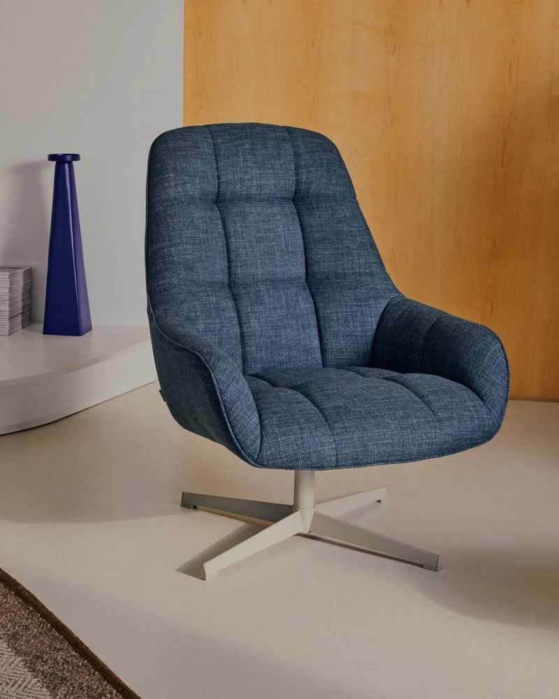 Jaspe blue swivel armchair with grey-finished metal, FSC 100%