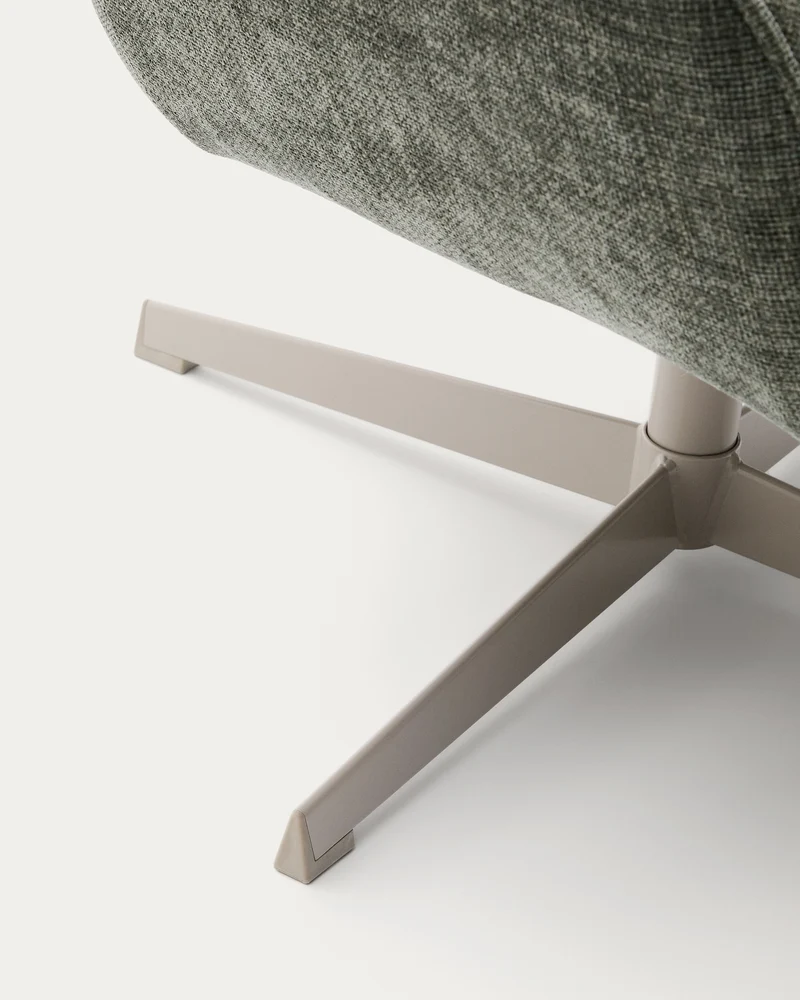 Teryl swivel green chenille armchair with grey-finished metal, FSC 100%