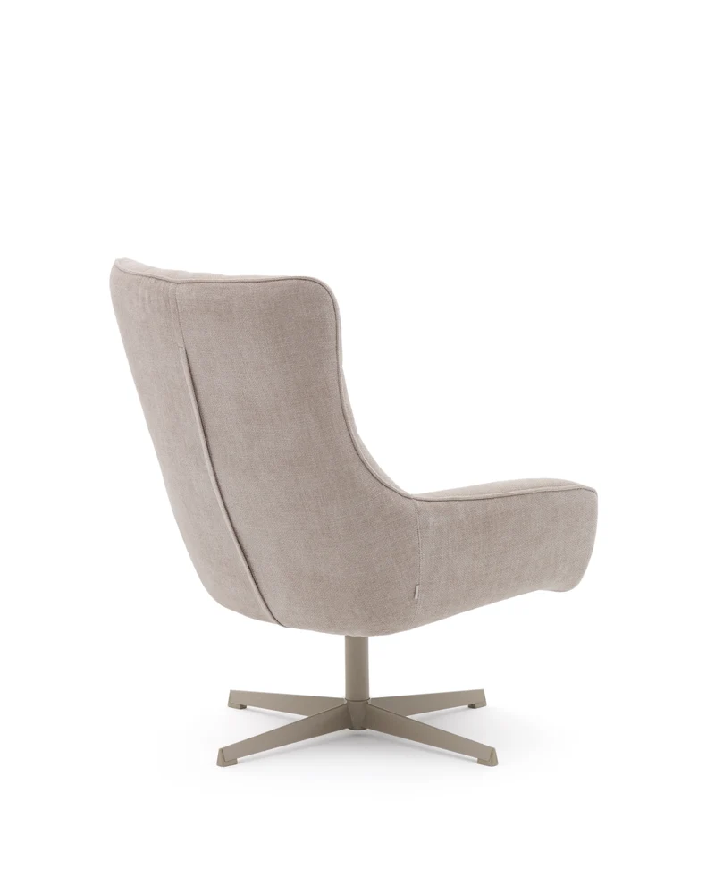 Teryl swivel beige chenille armchair with grey-finished metal, FSC 100%