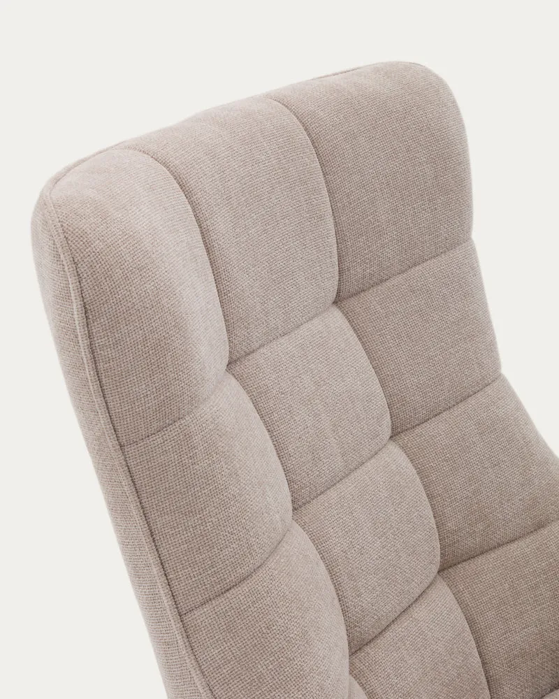 Teryl swivel beige chenille armchair with grey-finished metal, FSC 100%