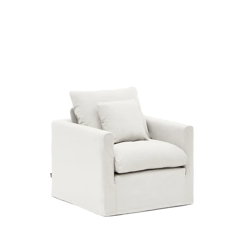 Nora armchair cover in ecru linen and cotton 92cm