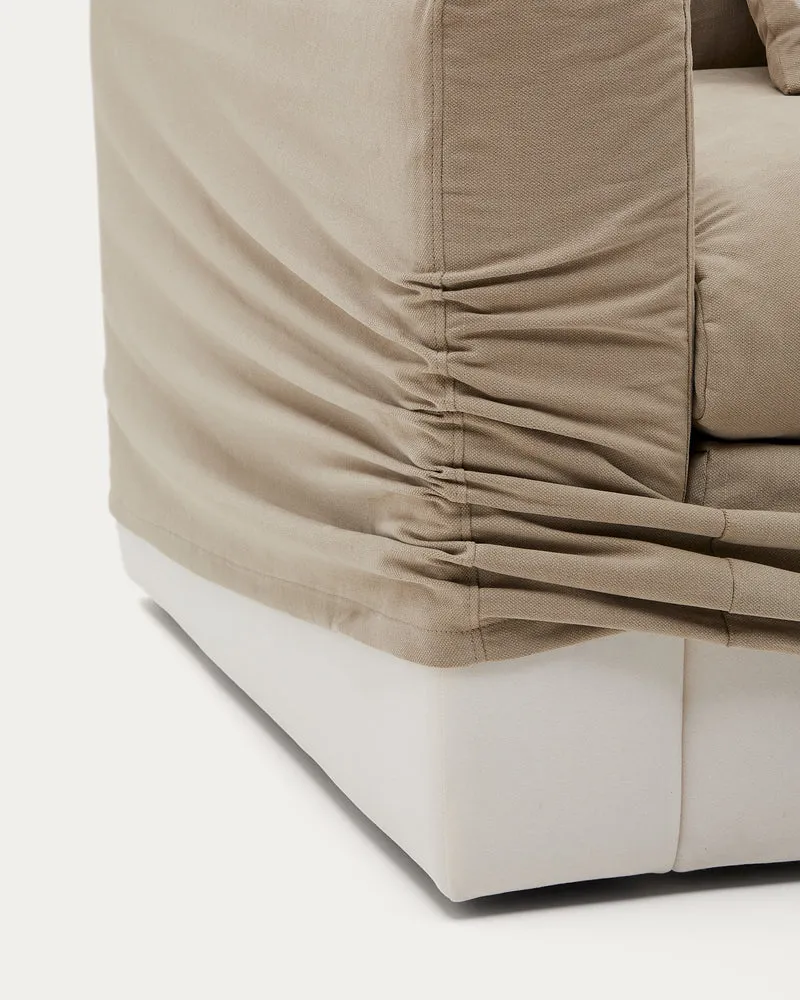 Nora 4-seater sofa with removable cover with linen and cotton cushions in taupe 340cm