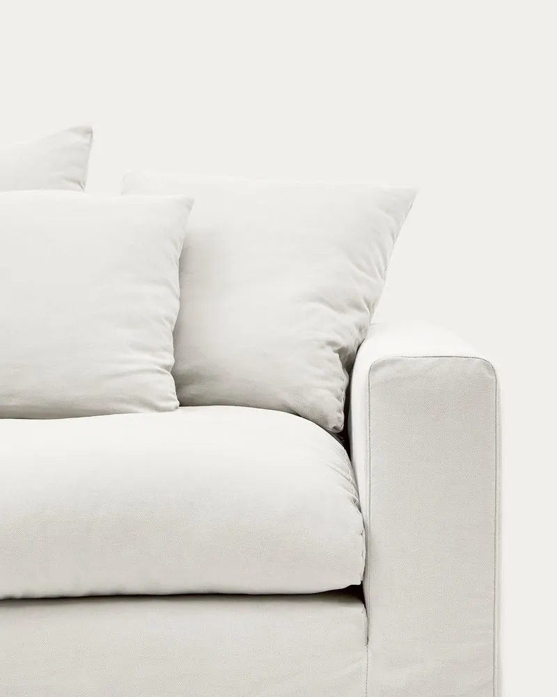 Nora 4-seater sofa with removable cover with linen and cotton cushions in ecru 340cm