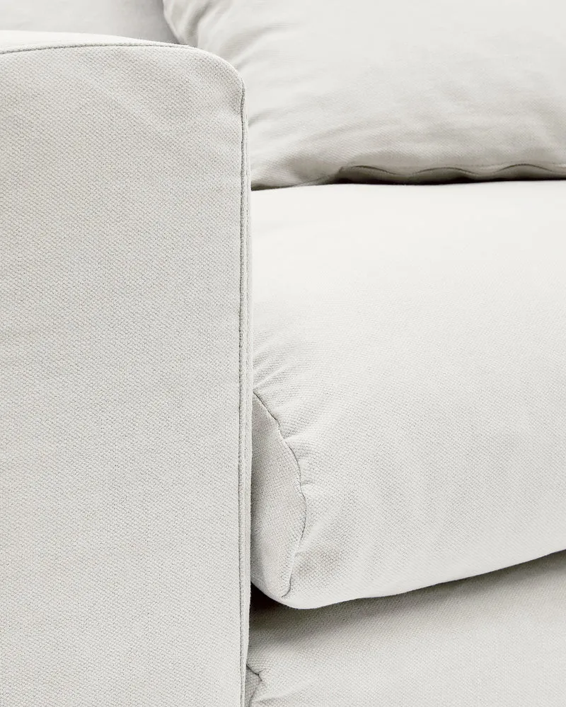 Nora 4-seater sofa with removable cover with linen and cotton cushions in ecru 340cm