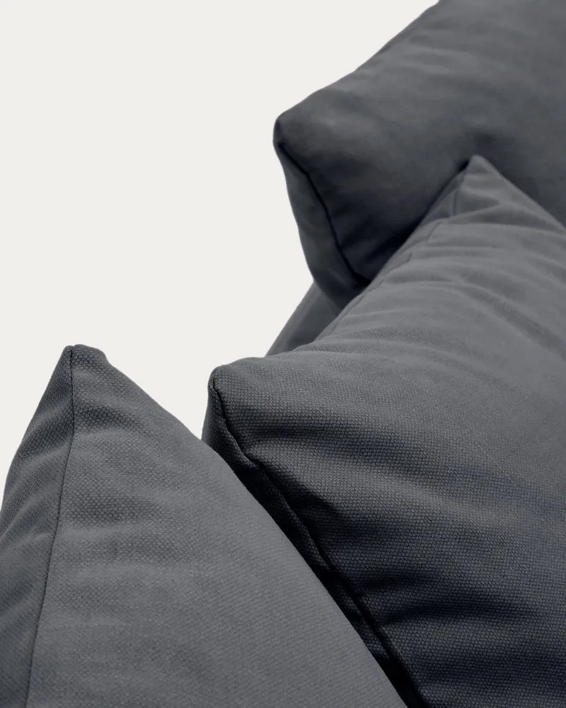 Nora 4-seater sofa with removable cover with linen and cotton cushions in anthracite grey 340cm