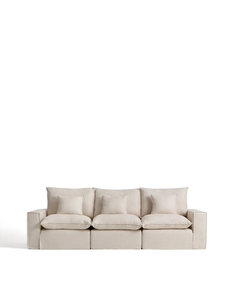 Anarela beige linen and viscose 3-seater modular sofa with removable cover 310cm FSC Mix Credit