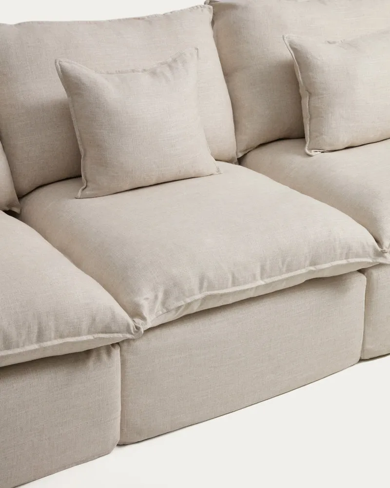 Anarela beige linen and viscose 3-seater modular sofa with removable cover 310cm FSC Mix Credit