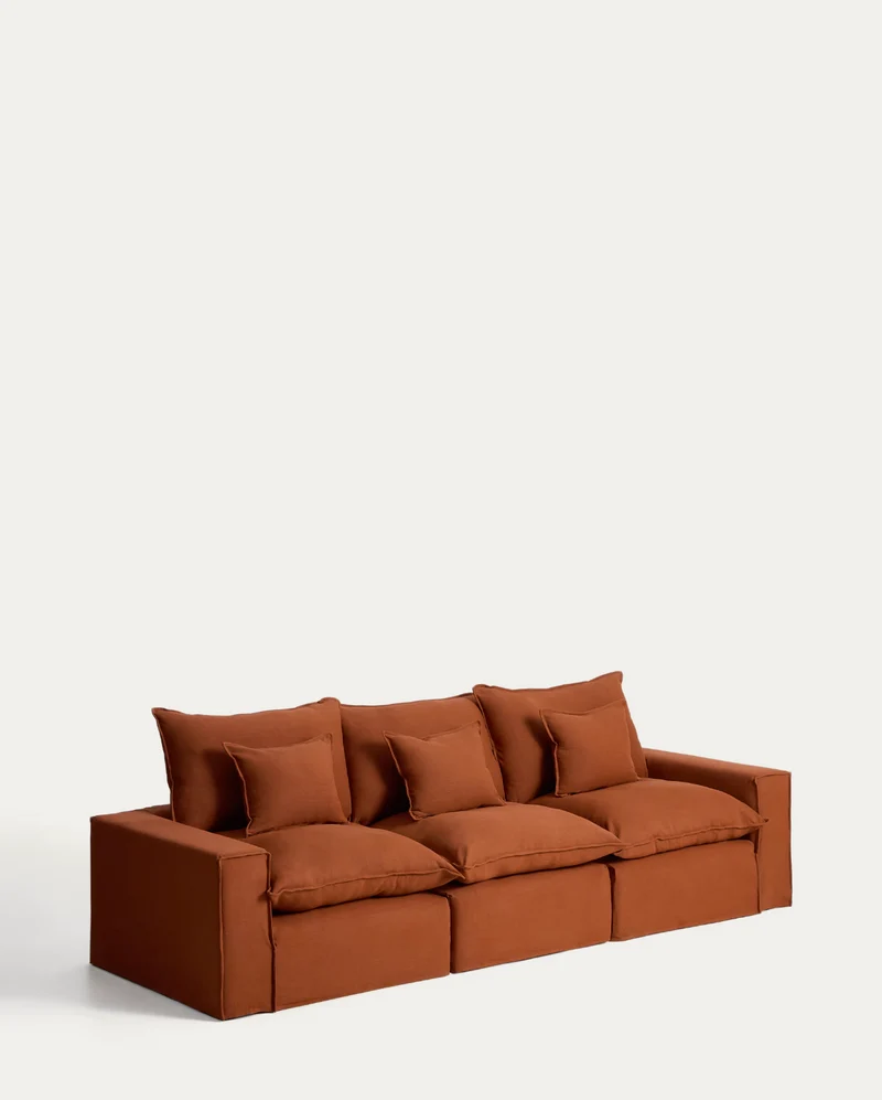 Anarela terracotta linen 3-seater modular sofa with removable cover 310cm FSC Mix Credit