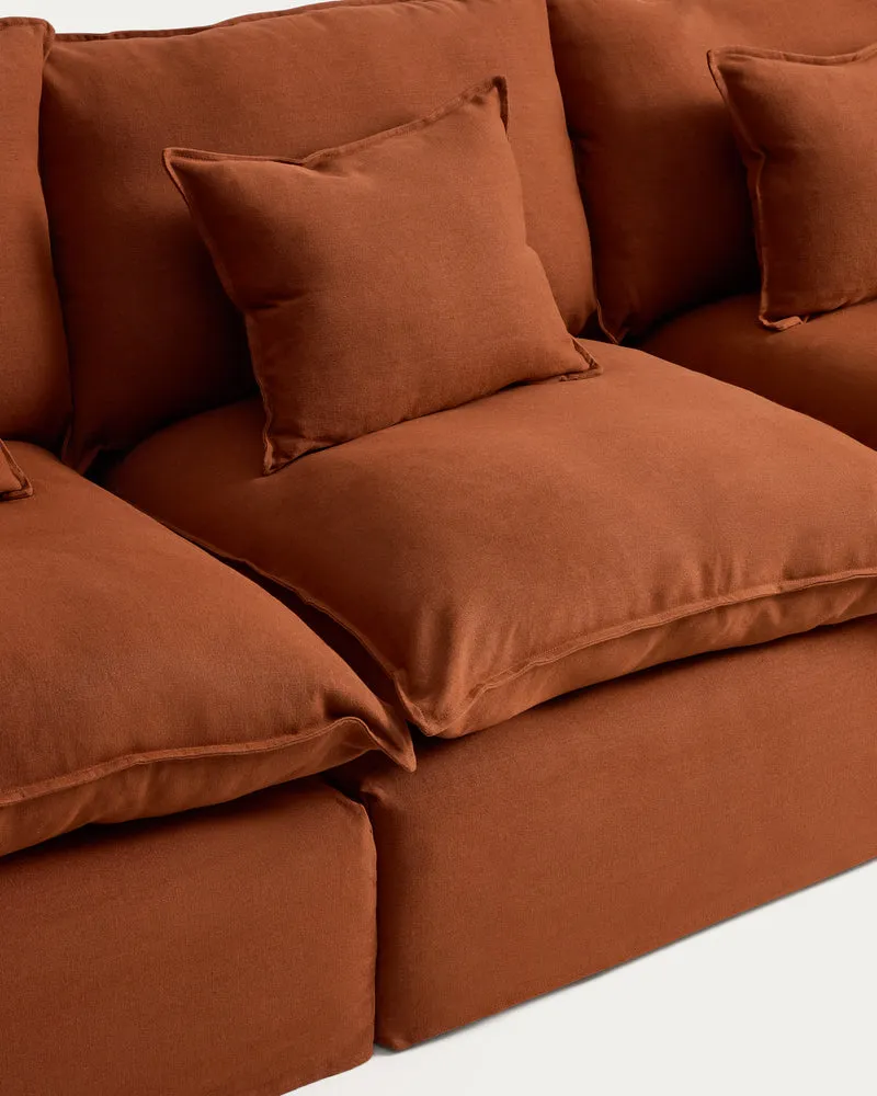 Anarela terracotta linen 3-seater modular sofa with removable cover 310cm FSC Mix Credit