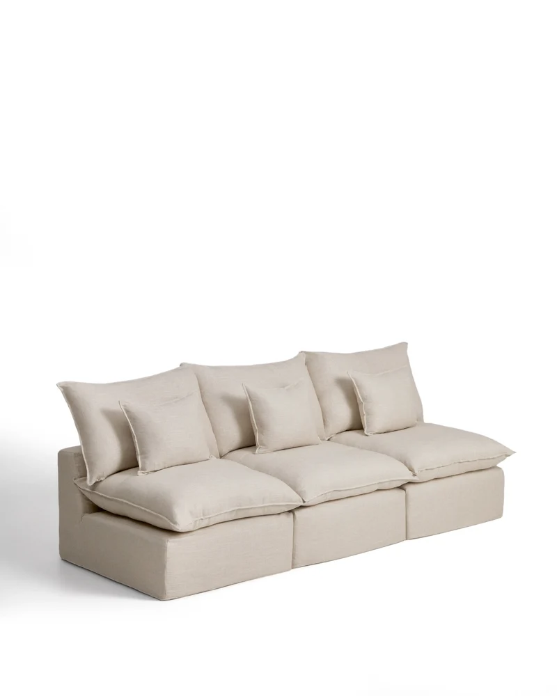 Anarela beige linen and viscose 3-seater modular sofa with removable cover 270cm FSC Mix Credit