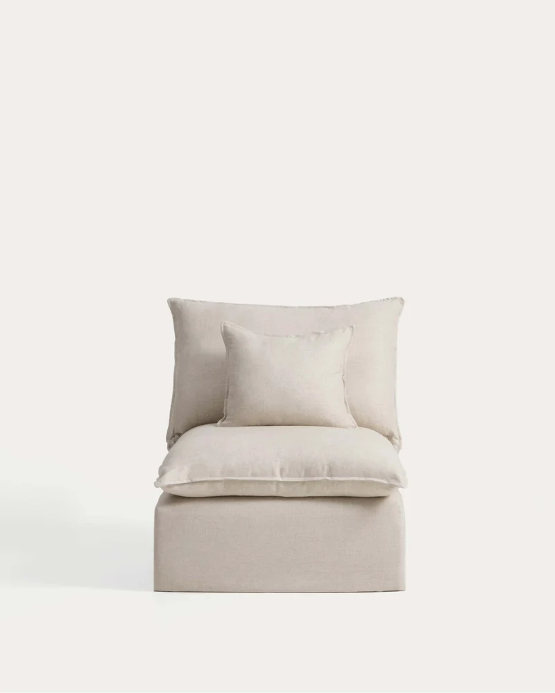 Anarela beige linen and viscose 3-seater modular sofa with removable cover 270cm FSC Mix Credit