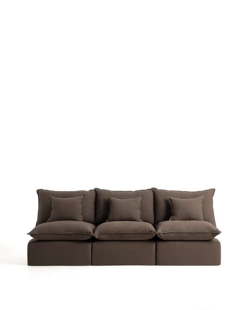 Anarela taupe linen 3-seater modular sofa with removable cover 270cm FSC Mix Credit
