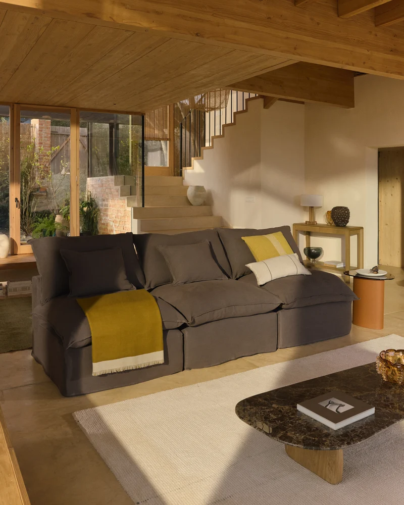 Anarela taupe linen 3-seater modular sofa with removable cover 270cm FSC Mix Credit