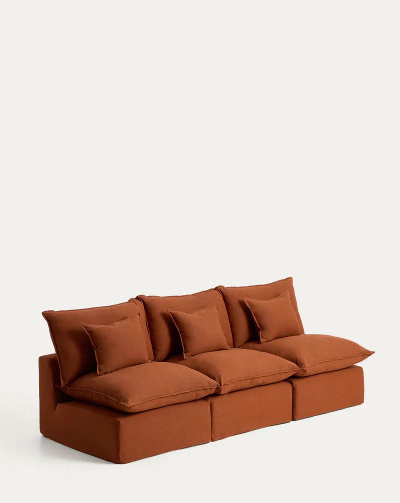 Anarela terracotta linen 3-seater modular sofa with removable cover 270cm FSC Mix Credit