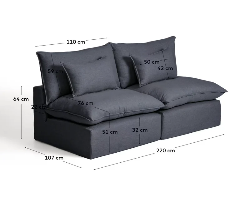 Anarela dark grey linen and viscose 3-seater modular sofa with removable cover 220cm FSC Mix Credit