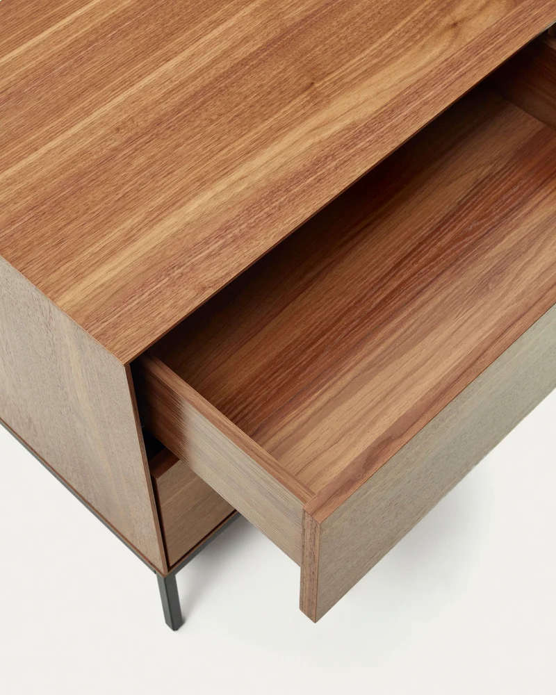 Vedrana bedside table, 2 walnut veneer drawers, and black steel legs, 60 x 55 cm
