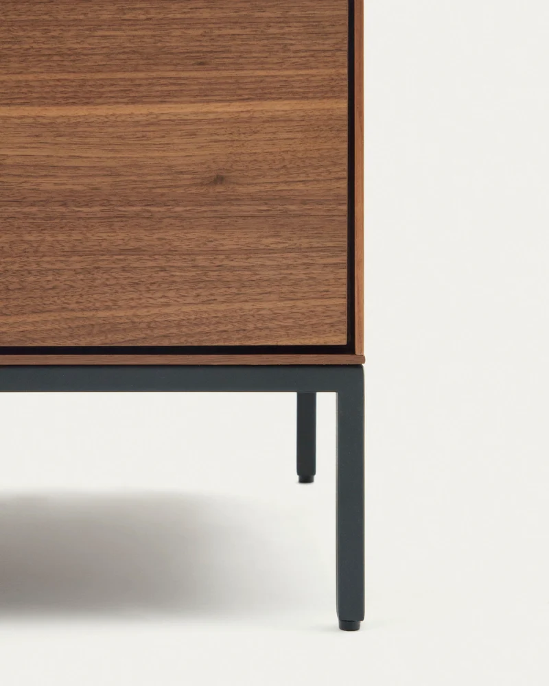 Vedrana bedside table, 2 walnut veneer drawers, and black steel legs, 60 x 55 cm