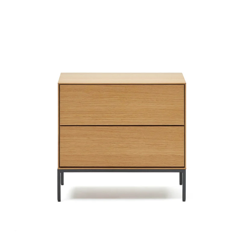 Vedrana beside table, 2 oak veneer drawers, and black steel legs, 60 x 55 cm