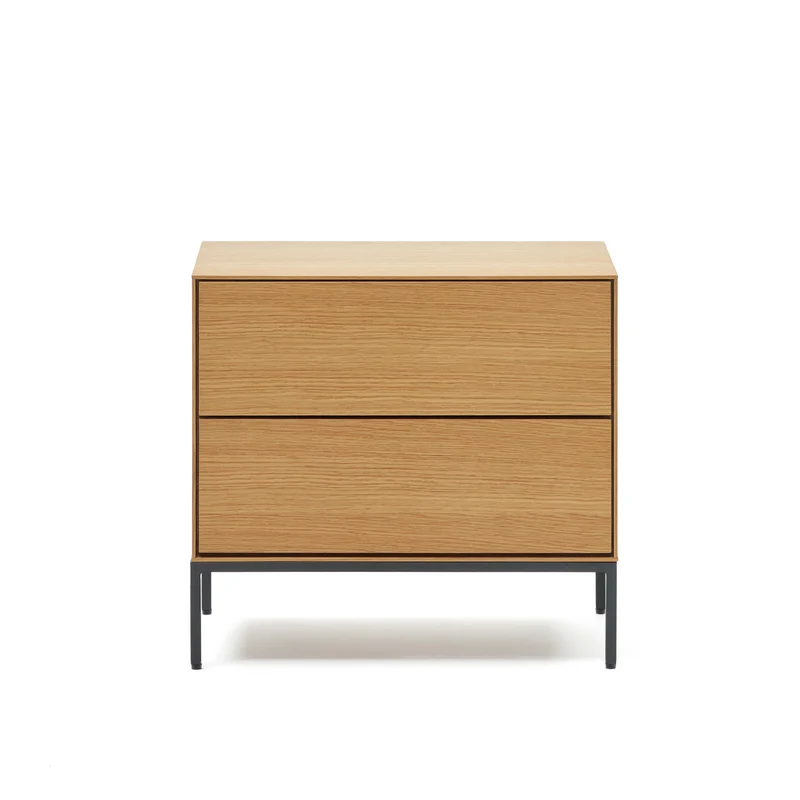 Vedrana beside table, 2 oak veneer drawers, and black steel legs, 60 x 55 cm