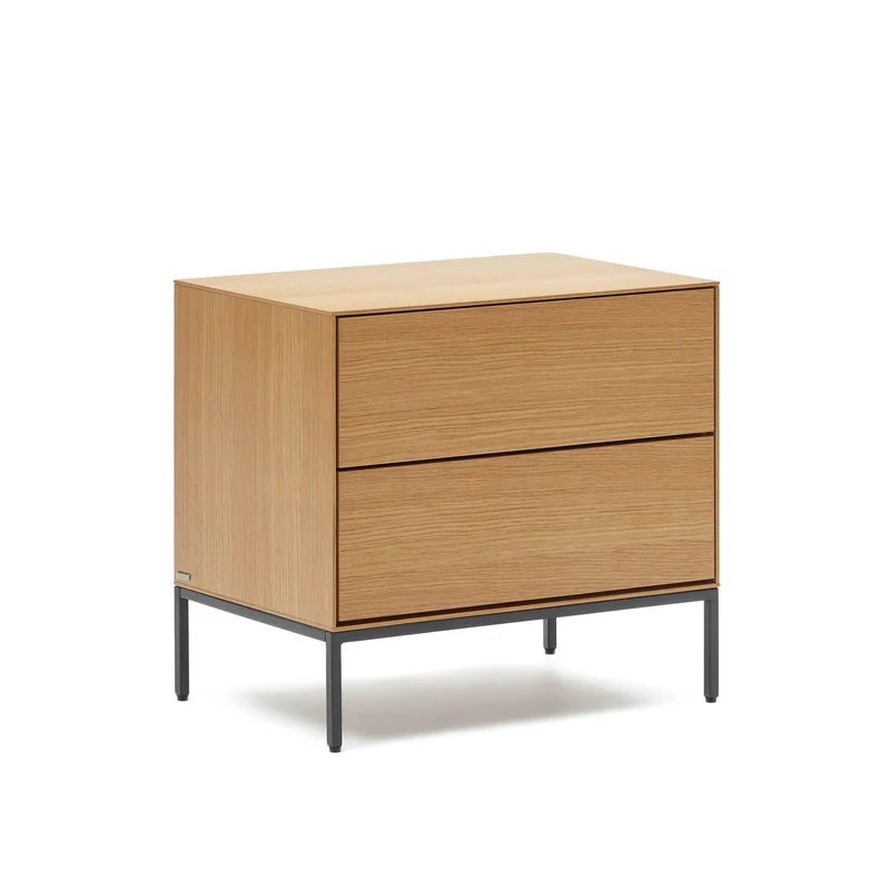 Vedrana beside table, 2 oak veneer drawers, and black steel legs, 60 x 55 cm