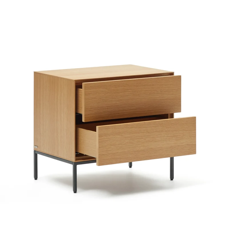 Vedrana beside table, 2 oak veneer drawers, and black steel legs, 60 x 55 cm