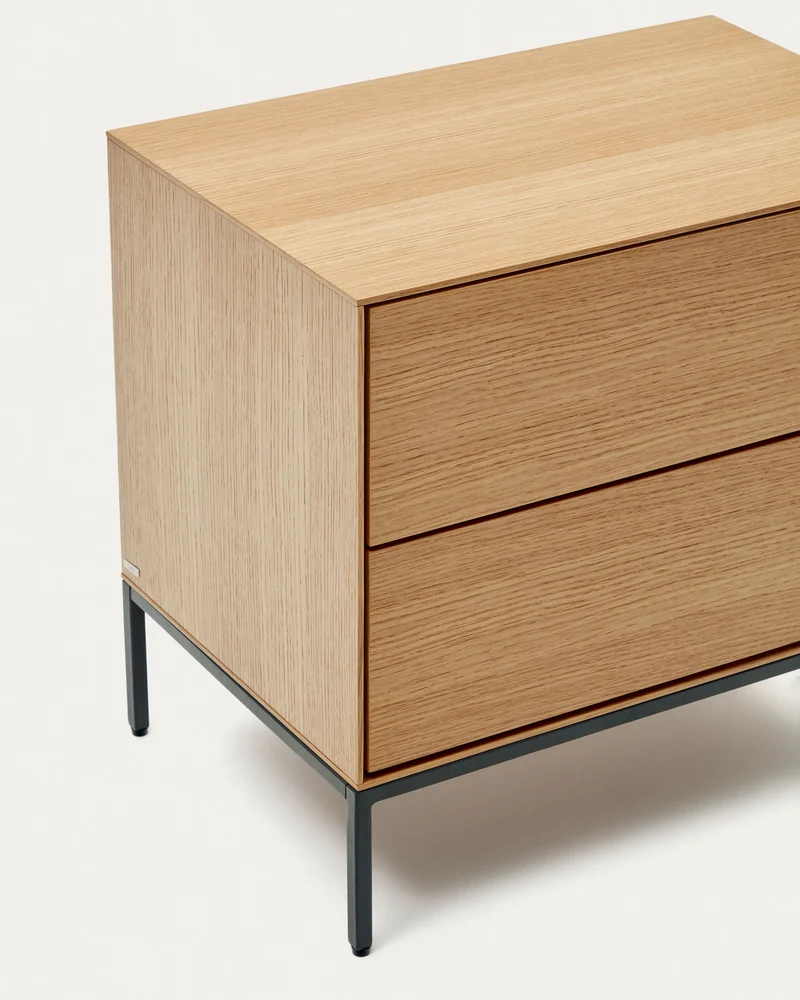 Vedrana beside table, 2 oak veneer drawers, and black steel legs, 60 x 55 cm