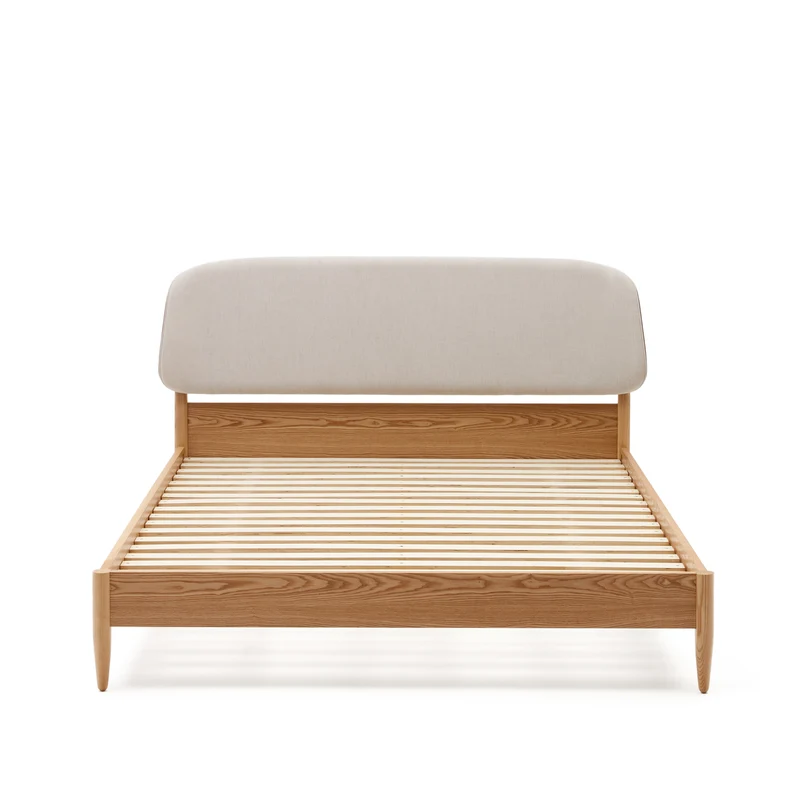 Octavia bed in ash plywood and white upholstered headboard FSC Mix Credit 180 x 200 cm