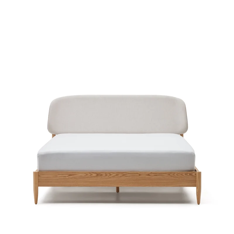 Octavia bed in ash plywood and white upholstered headboard FSC Mix Credit 180 x 200 cm