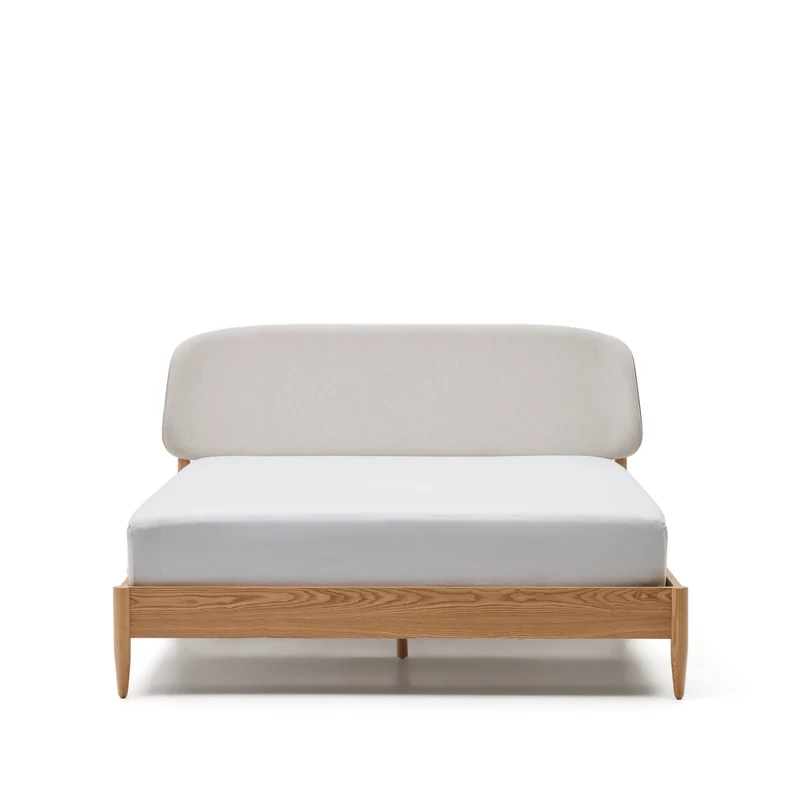 Octavia bed in ash plywood and white upholstered headboard FSC Mix Credit 180 x 200 cm